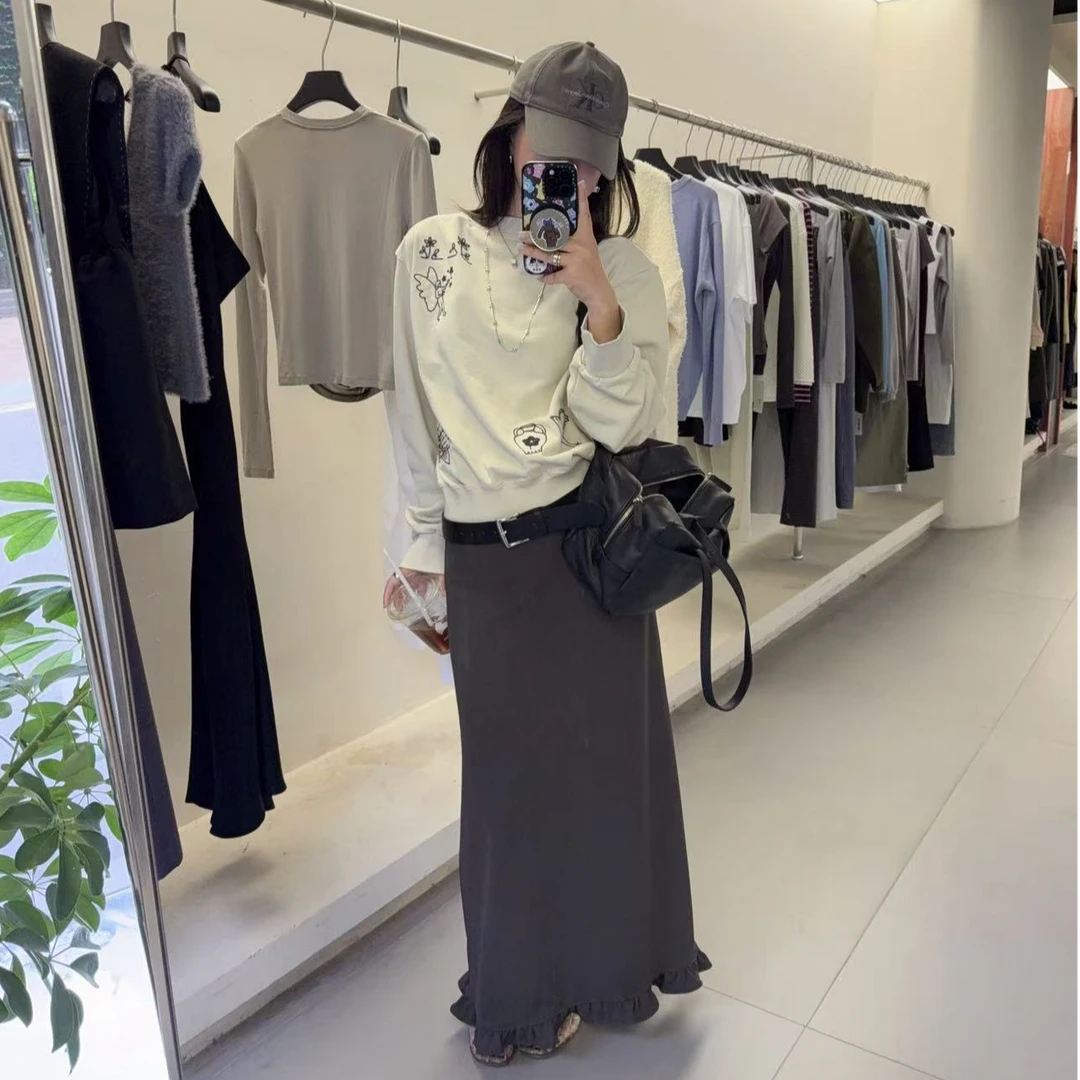 韩代 暖雾面高密抗皱直筒小花边半裙（No退）