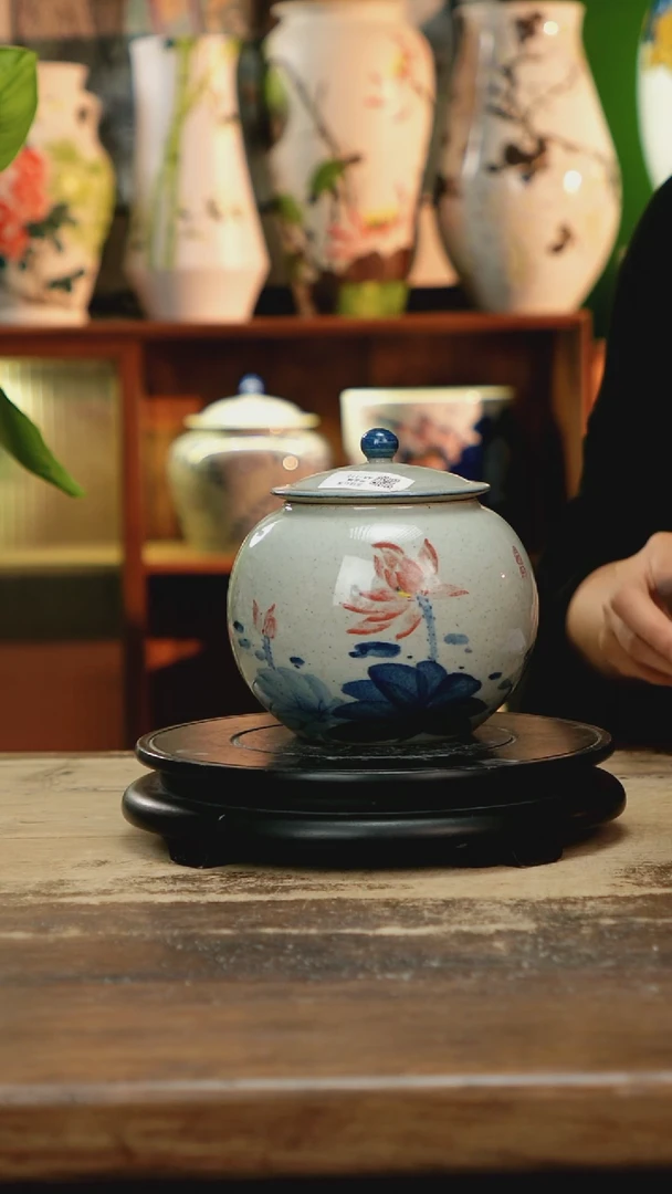 摆件 景德镇纯手工釉下彩精品花瓶