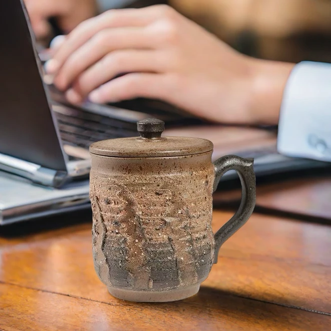 廖明亮台湾岩矿杯马克杯带盖盖杯办公杯纯手工软化茶水提升口感