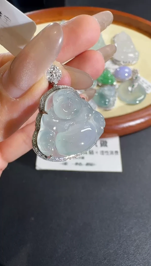 【闪购商品】翡翠吊坠(不含链)18K金镶嵌【源头工厂】钻石镶嵌