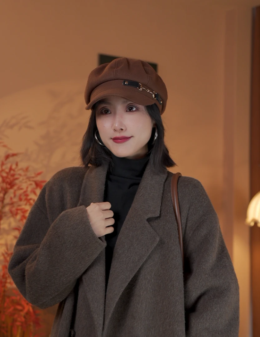 a秋冬季网红八角帽女新款时尚百搭鸭舌帽户外韩版春秋季休闲贝雷