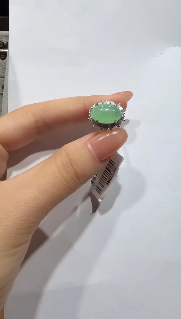 银S925镶嵌戒指翡翠缅甸A货翡翠戒指