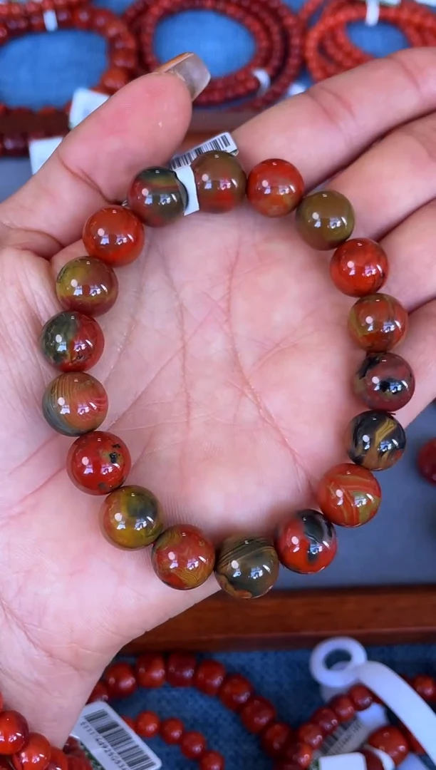 未镶嵌手串南红玛瑙笑****阳N61大山包原矿三彩包浆单圈