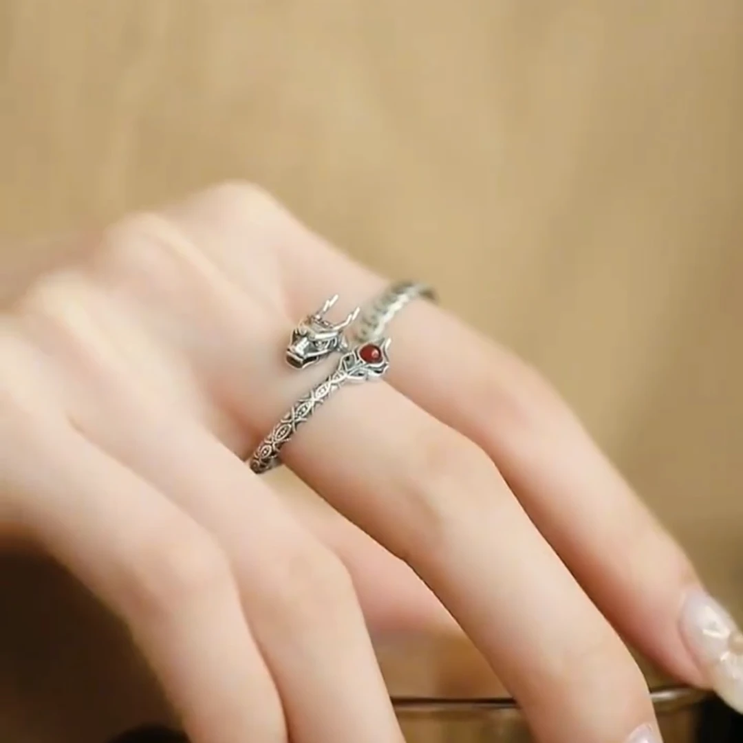 复古做旧神龙戒指女铜钱国风食指戒百搭时尚新中式小众设计高级感