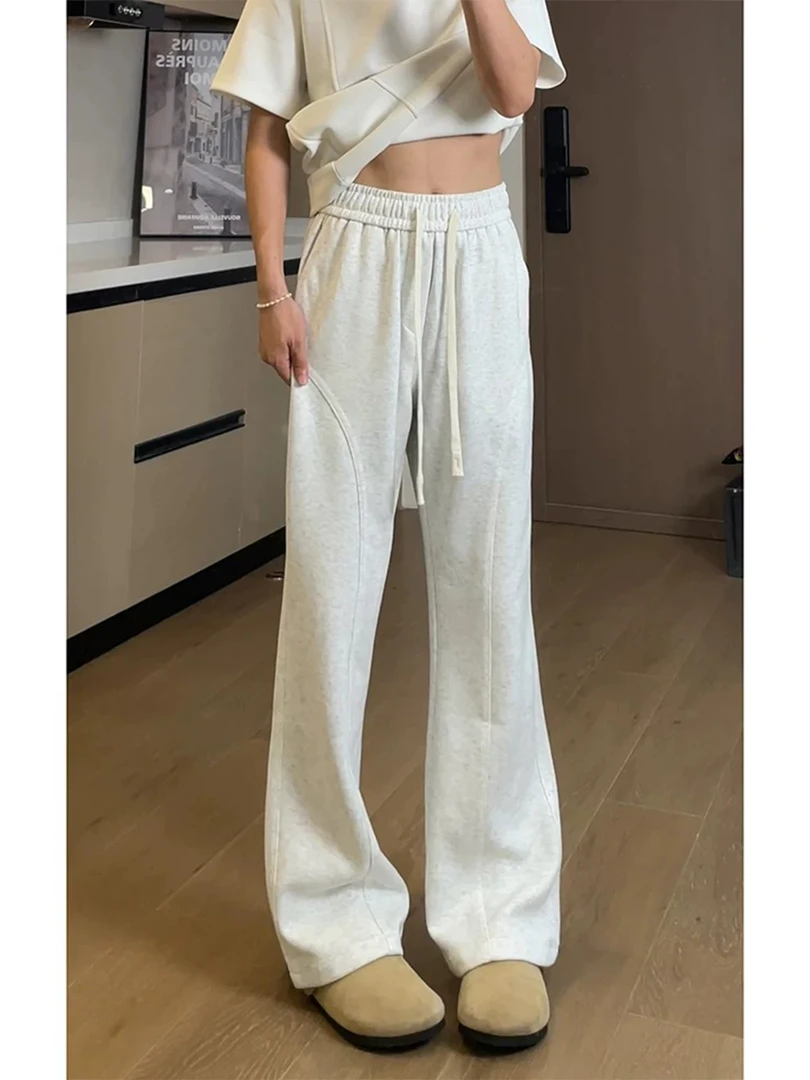 男生秋冬美式拼接微喇休闲裤男潮牌百搭直筒卫裤痞帅宽松运动长裤