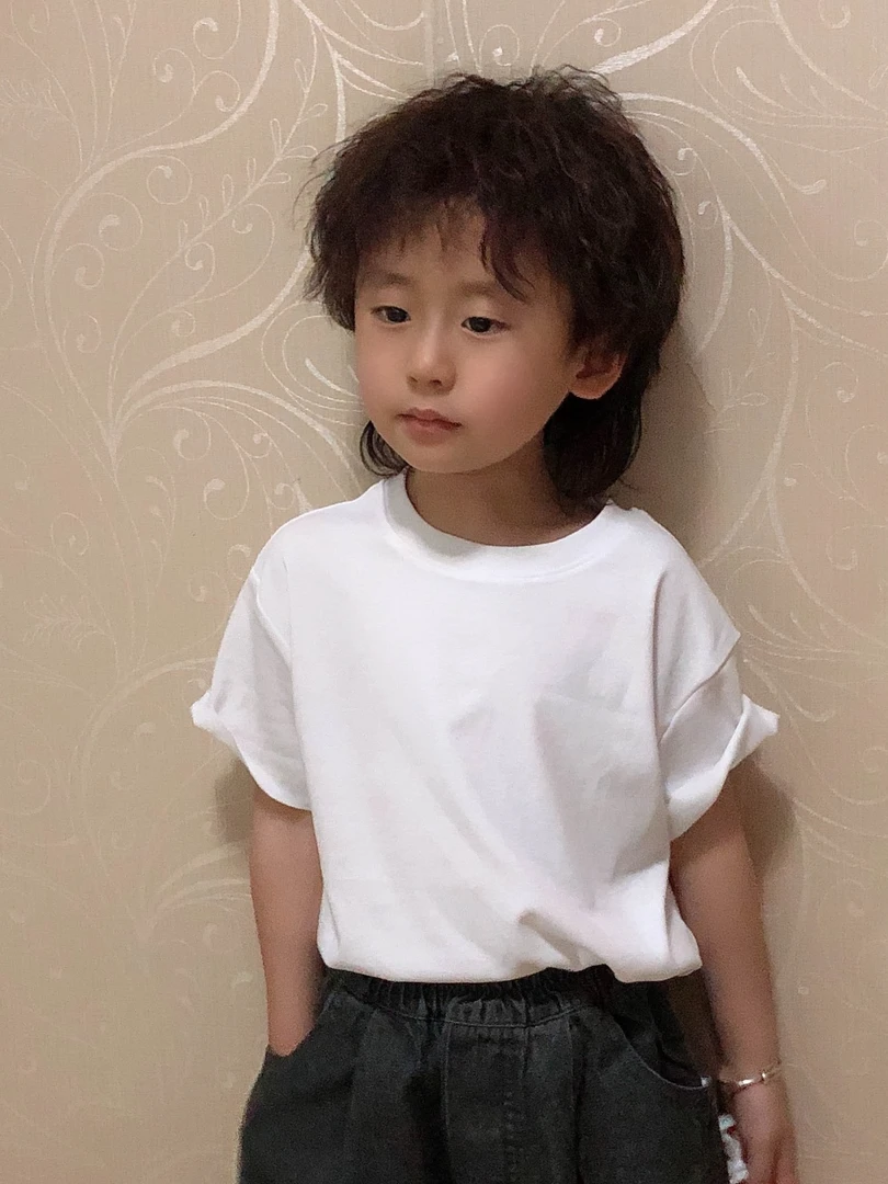 丫丫家童装韩版百搭男童纯色短袖男女童圆领无袖体恤儿童夏装短袖
