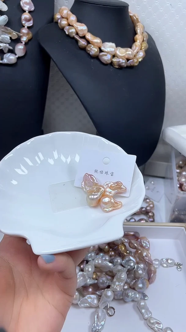 未镶嵌淡水珍珠耳饰【纯恬巴洛克饰品】