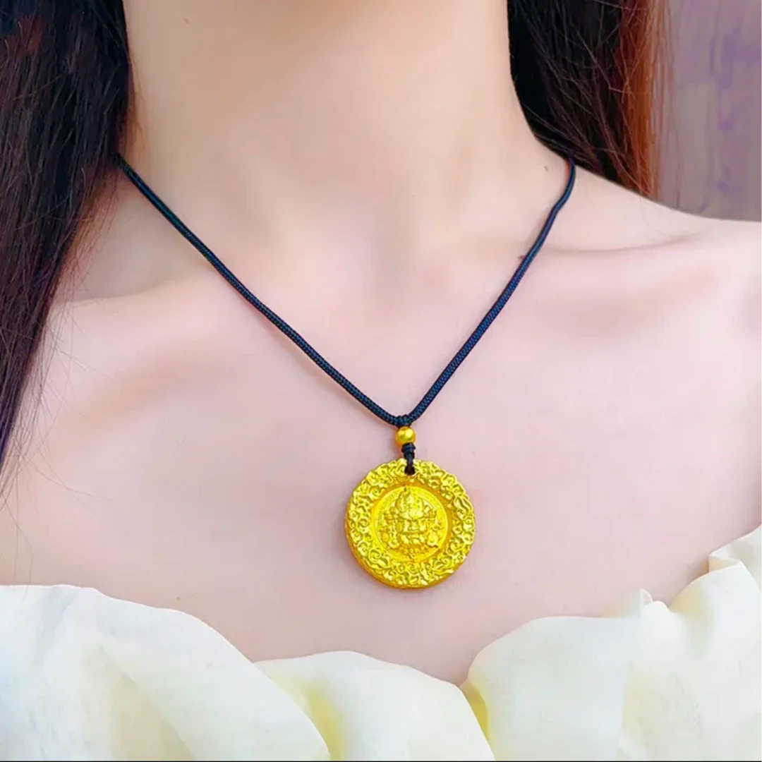 非金属棉绳项链 合金吊坠 古法吉言黄财神实心男女精工复古立体