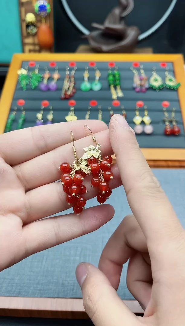 【闪购商品】南红玛瑙耳饰银S925镶嵌207000