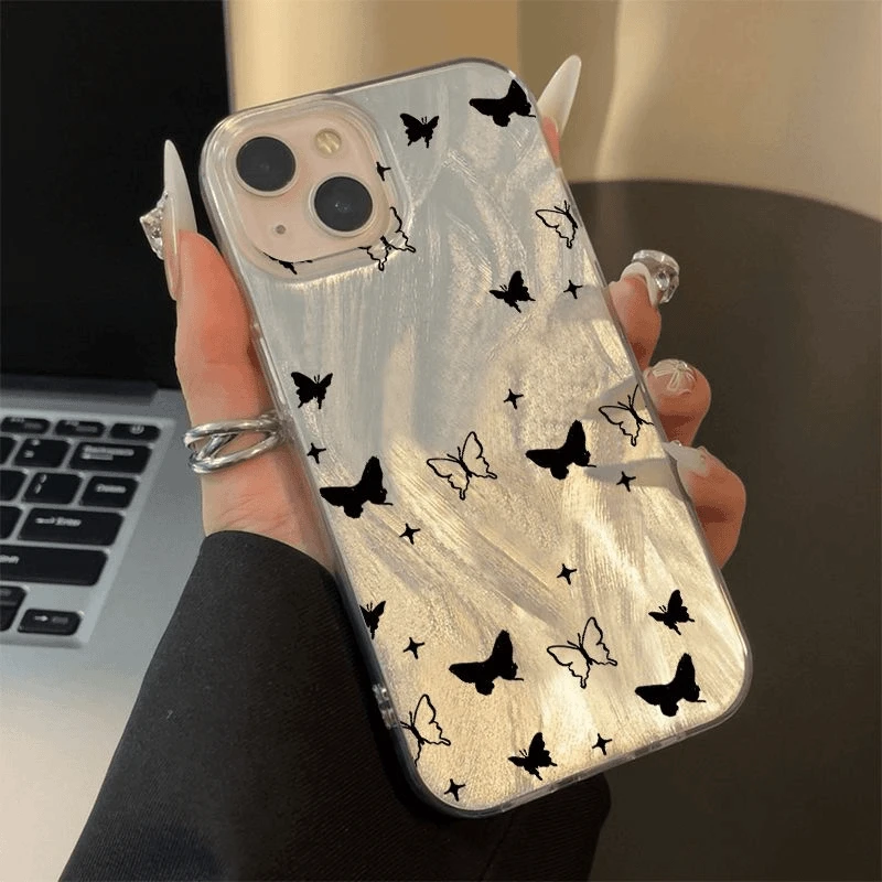 小星星蝴蝶羽纱适用华为VIVO小米OPPO荣耀苹果15手机壳13镭射14女