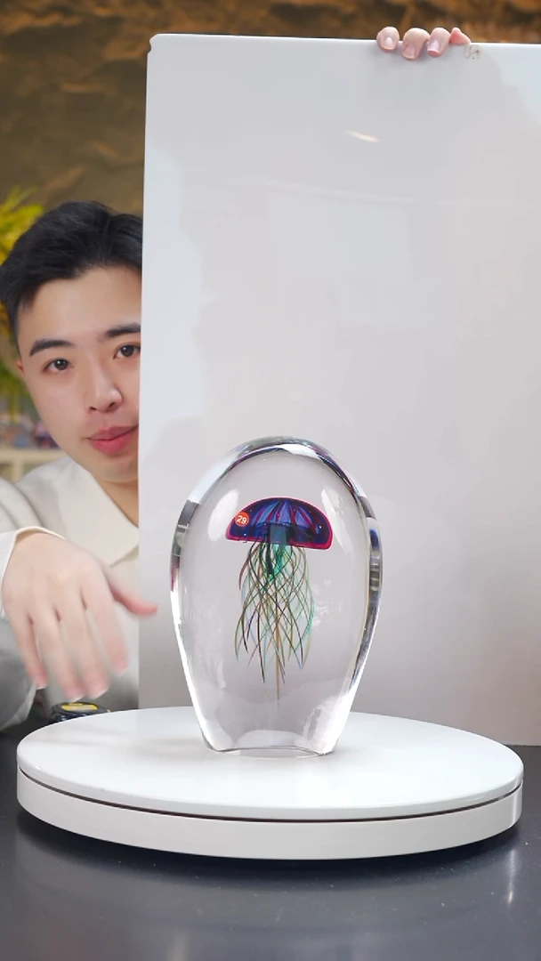手工艺品琉璃金红蓝单头水母摆件