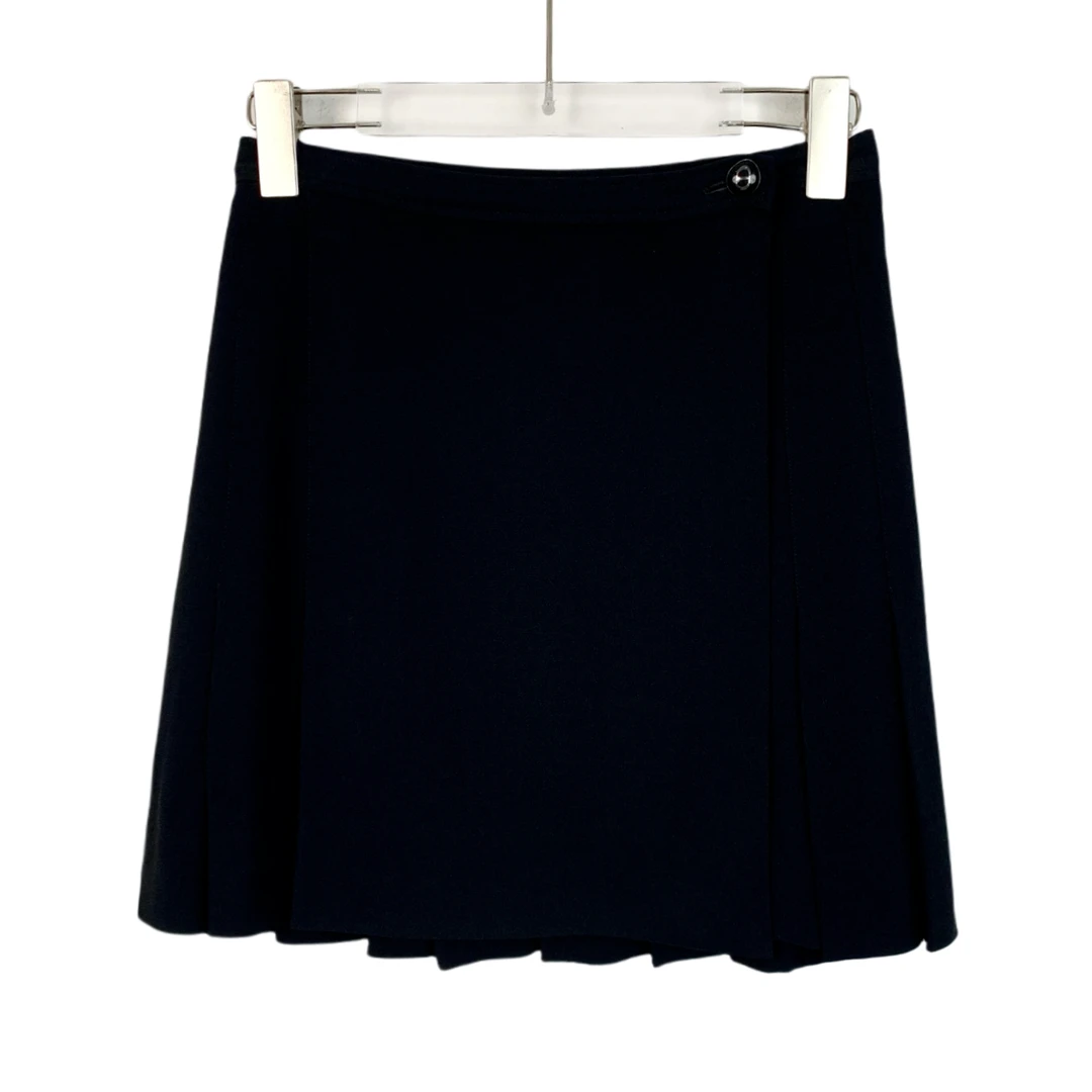 99新 DIOR/迪奥 H13245 黑色侧纽扣百褶休闲短裙 34码