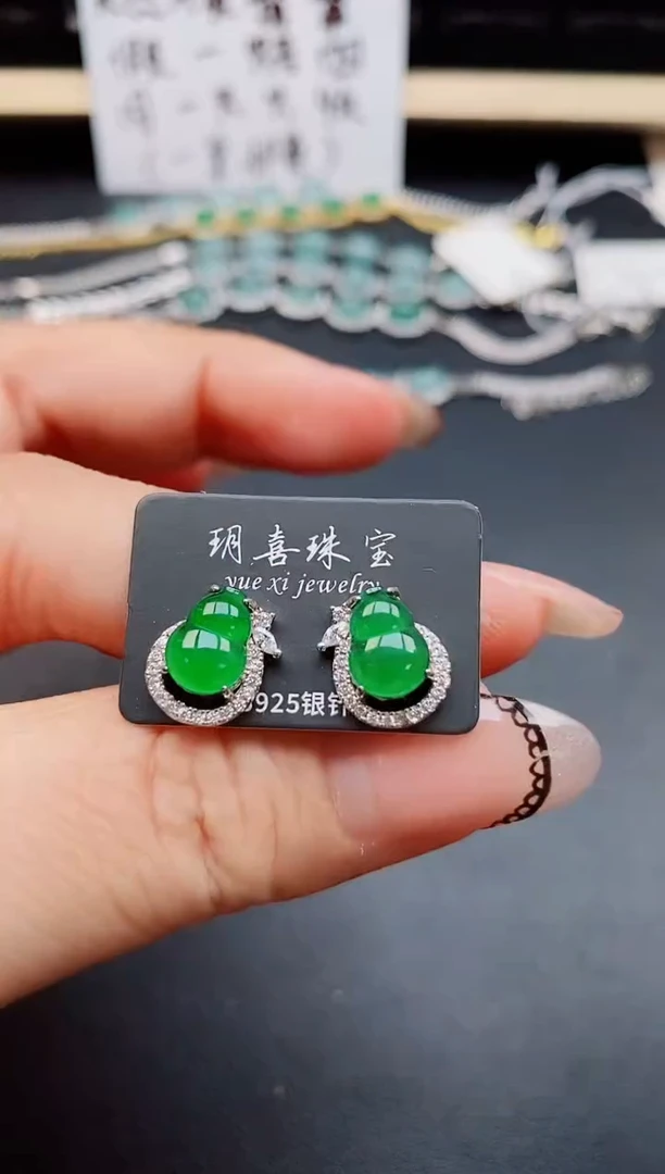 翡翠银S925镶嵌耳饰321321
