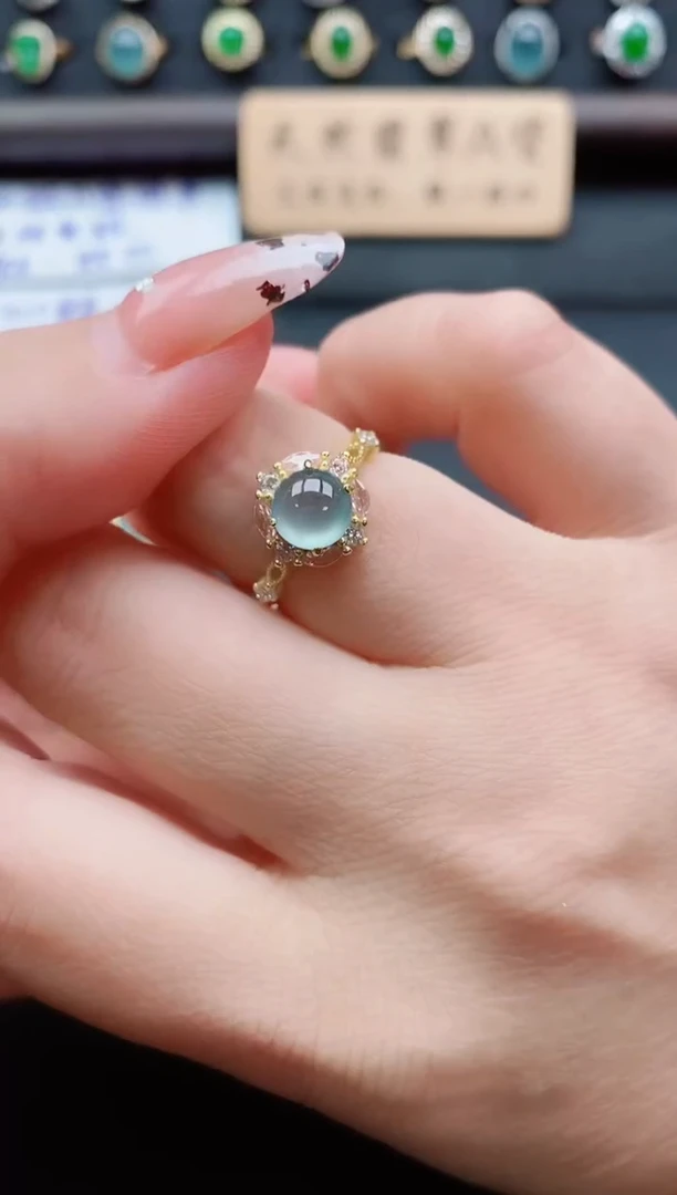 银S925镶嵌戒指翡翠1