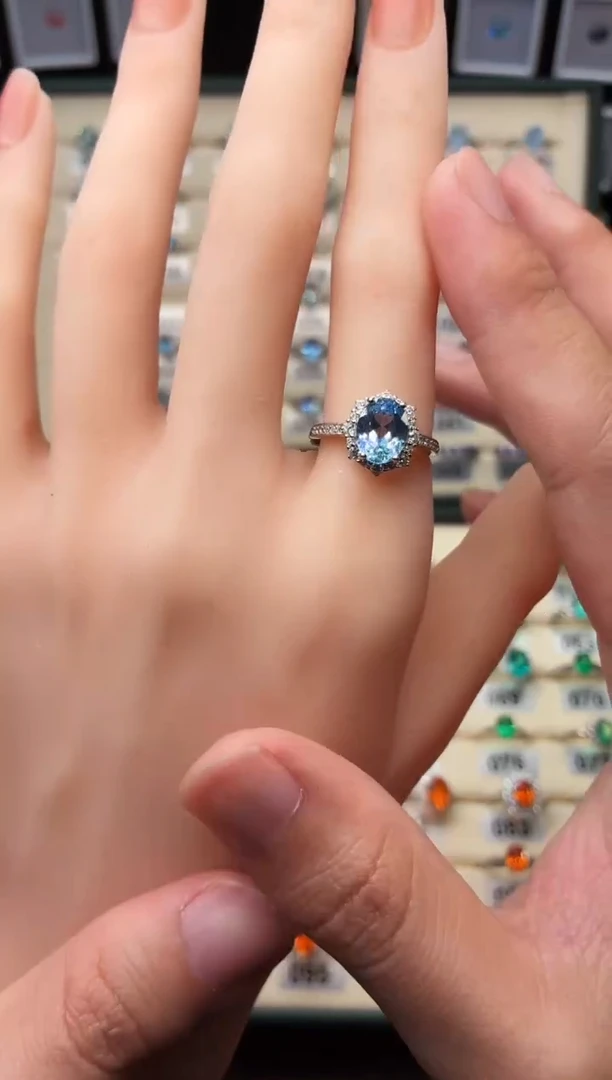 银S925镶嵌戒圈海蓝宝石0001