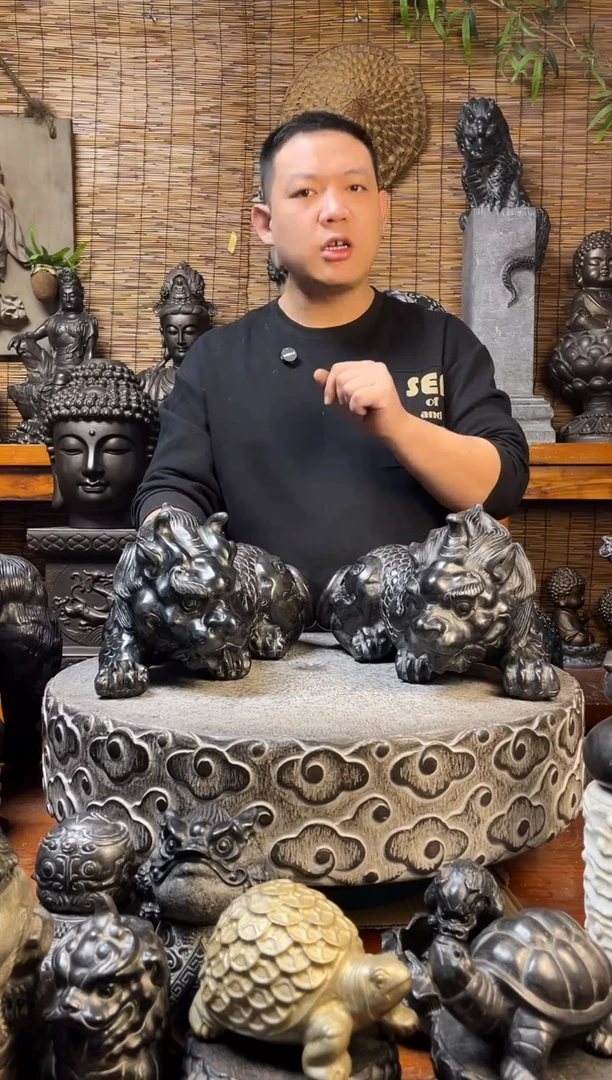 石材40趴貔貅一对天然青石雕刻