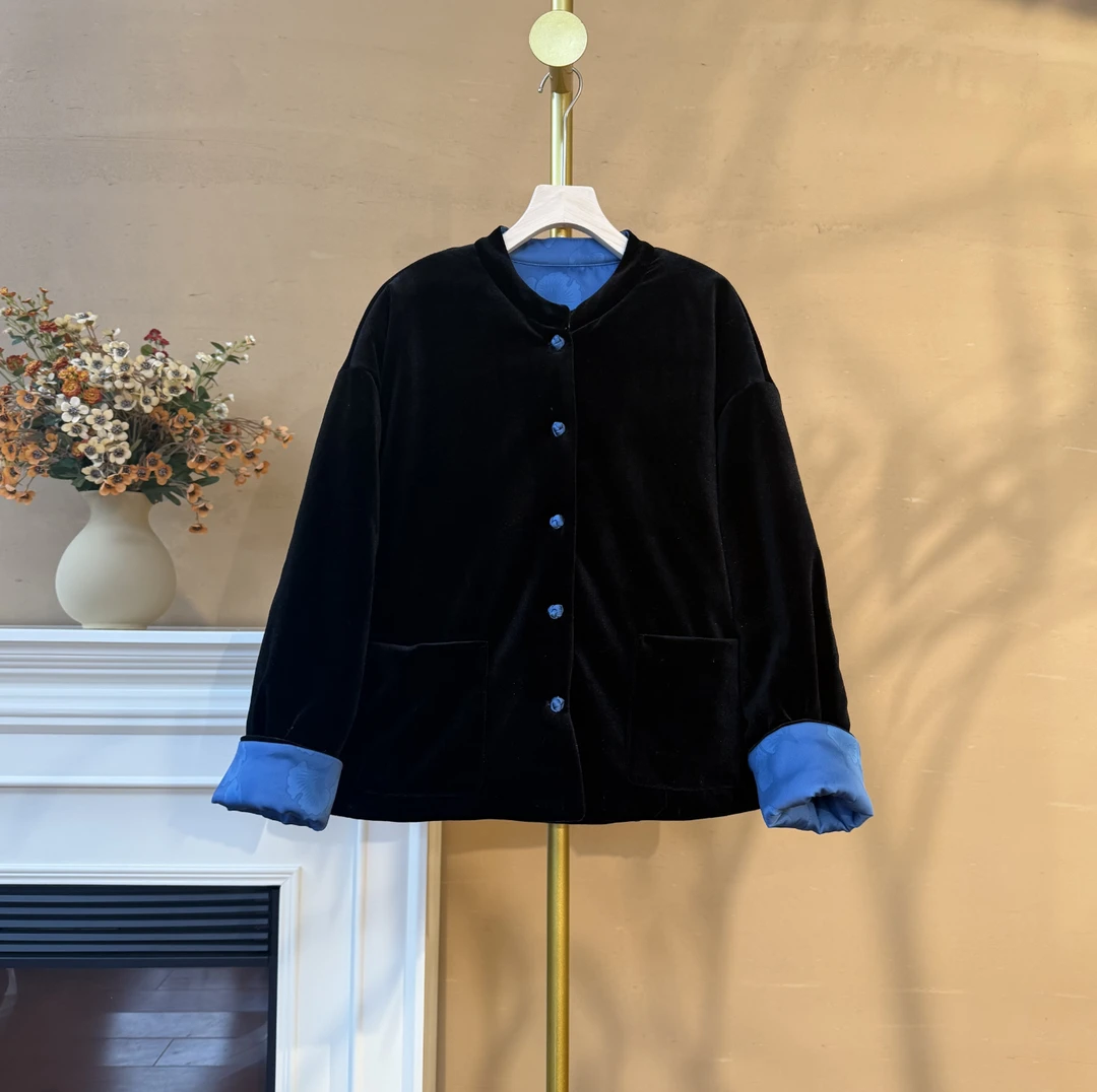 【大季原创】W119冬季新中式宽松双面穿丝缎棉外套女国风复古女装