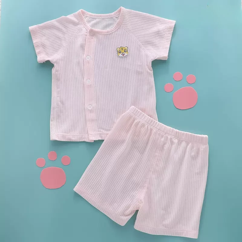 婴儿冰丝夏装四个月新生宝宝夏天薄款夏季分体套装莫代尔短袖衣服