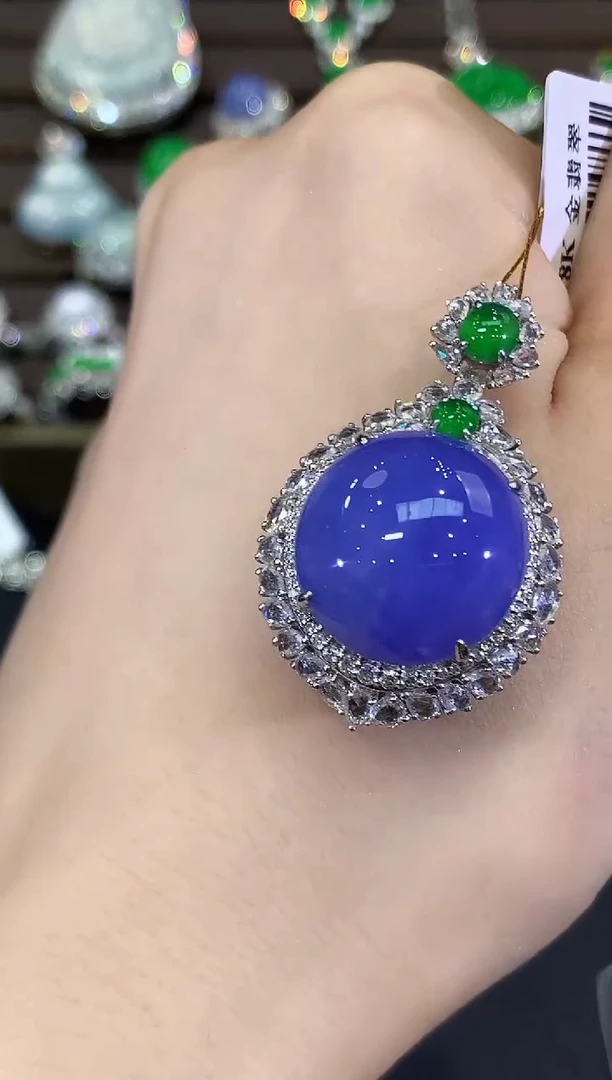 吊坠(不含链)18K金镶嵌翡翠B361 紫货有色差