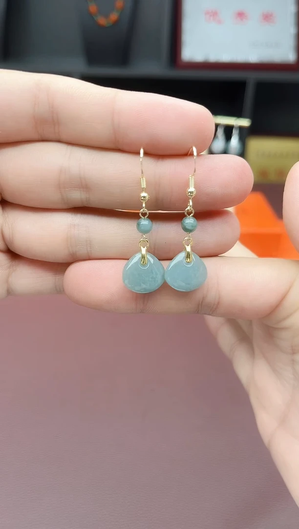 银S925镶嵌翡翠耳饰A01