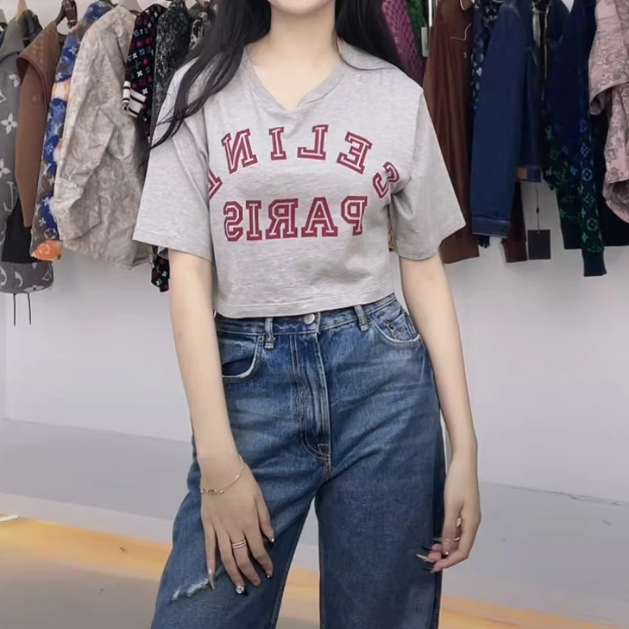 全新未使用 Celine/思琳 LOGO圆领长袖T恤 灰色/XS