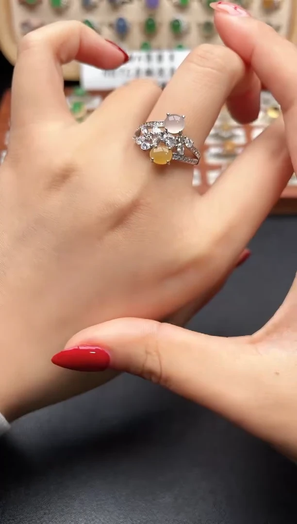 银S925镶嵌戒指翡翠一物一证一礼盒