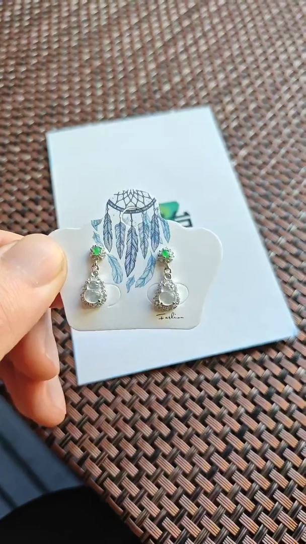 【闪购商品】翡翠耳饰银S925镶嵌翡翠耳饰S925银镶嵌