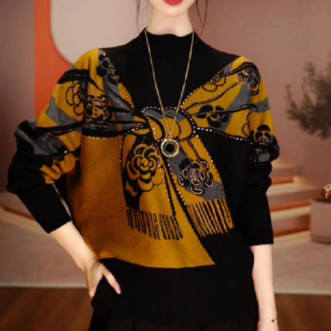 高档时尚新款长袖秋冬季显瘦针织女装妈妈百搭休闲洋气减龄款毛衣