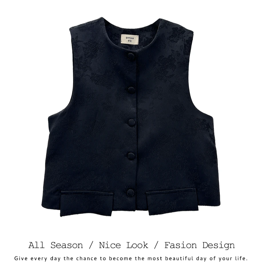 234      时尚黑色新中式坎肩气质国风无袖马甲       款号#88631