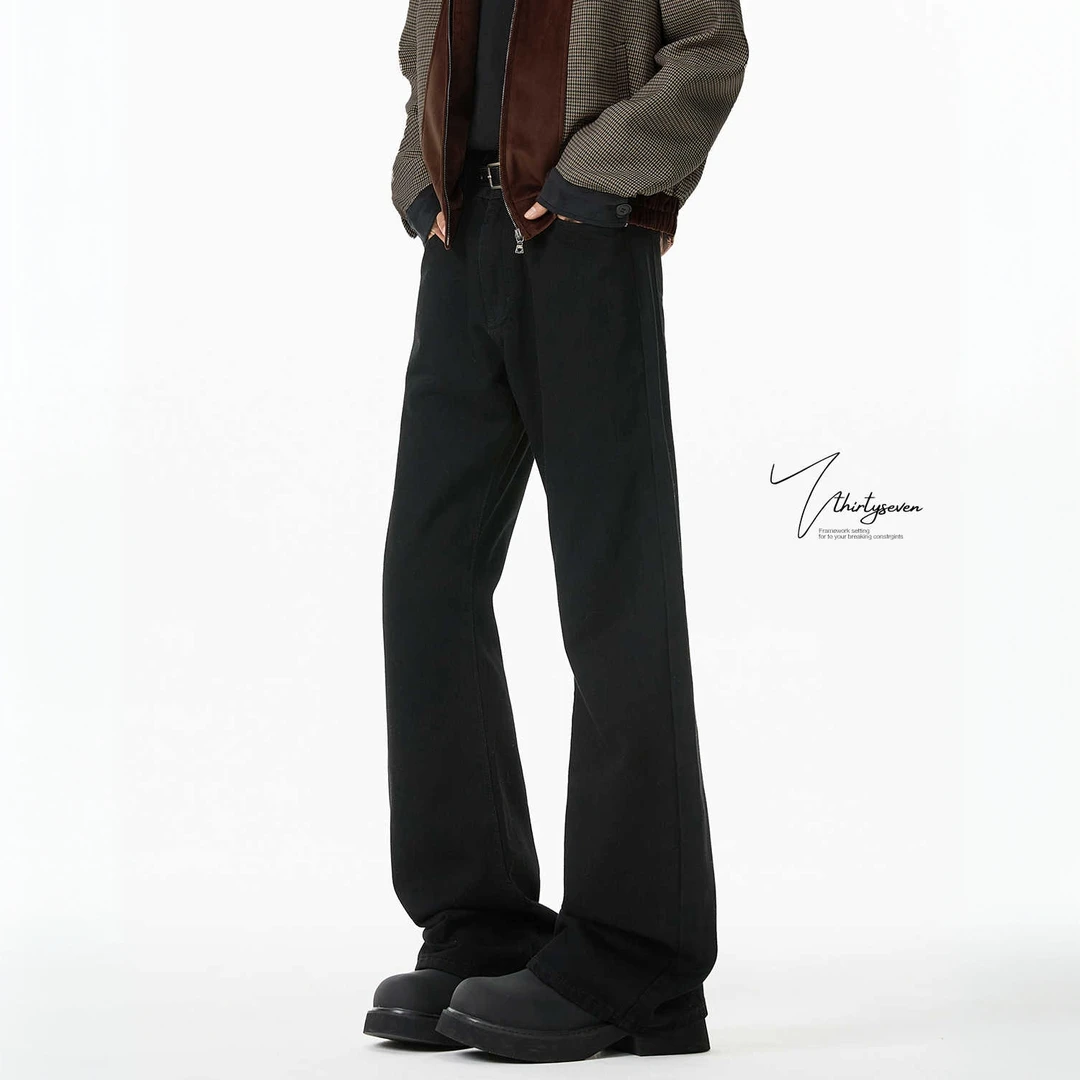 巴黎bootcut黑色弯刀微喇牛仔裤男2024秋冬vibe美式修身直筒裤子