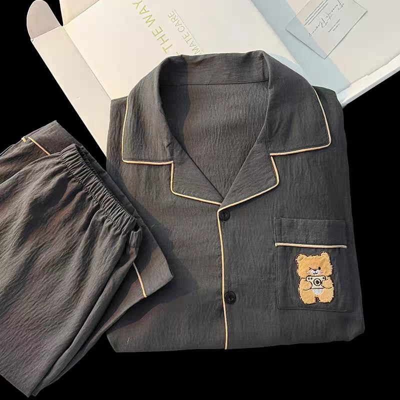 C开头云朵棉44睡衣春秋夏季卡通刺绣可外穿长袖长裤家居服男士