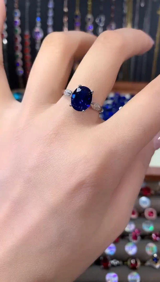 戒指蓝宝石银S925镶嵌810银