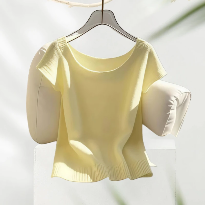 韩系简约休闲温柔通勤百搭短袖T恤女夏日时尚洋气显瘦针织衫ins