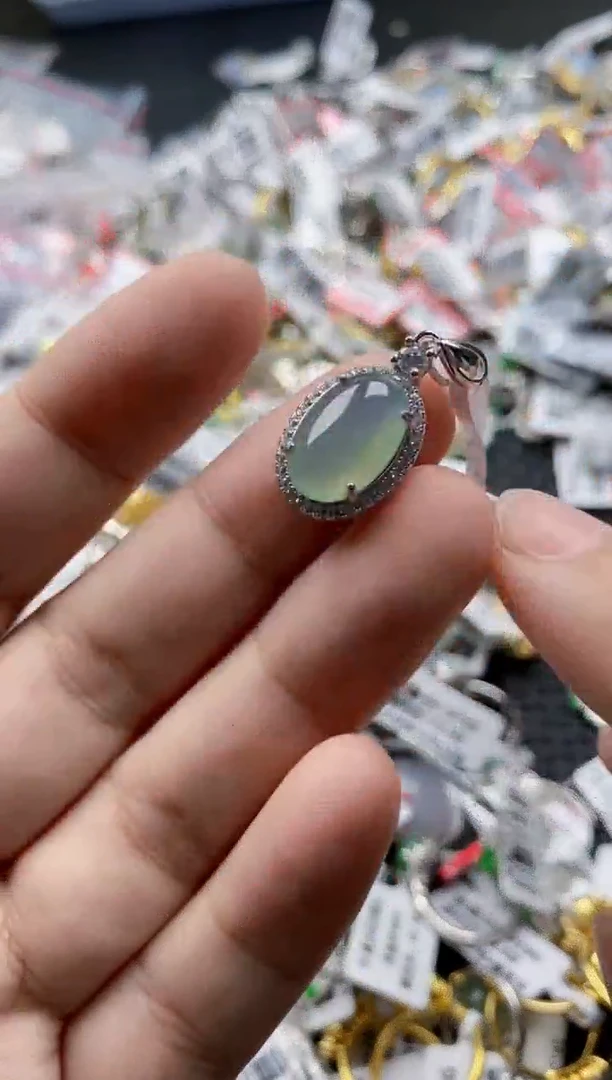 翡翠戒指银S925镶嵌5555---9