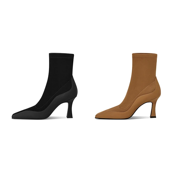 【跟高7cm】2024年秋冬新款弹力瘦瘦靴方头单靴粗跟高跟短靴百搭女