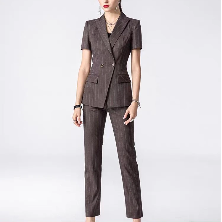 YJ条纹西装套装夏季气质修身高端裤子套装R-X21092-R-K21092