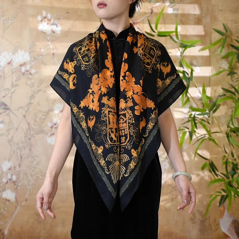 锦悦夏季新款新中式轻奢高定羊绒蚕丝丝巾140*140（A670）