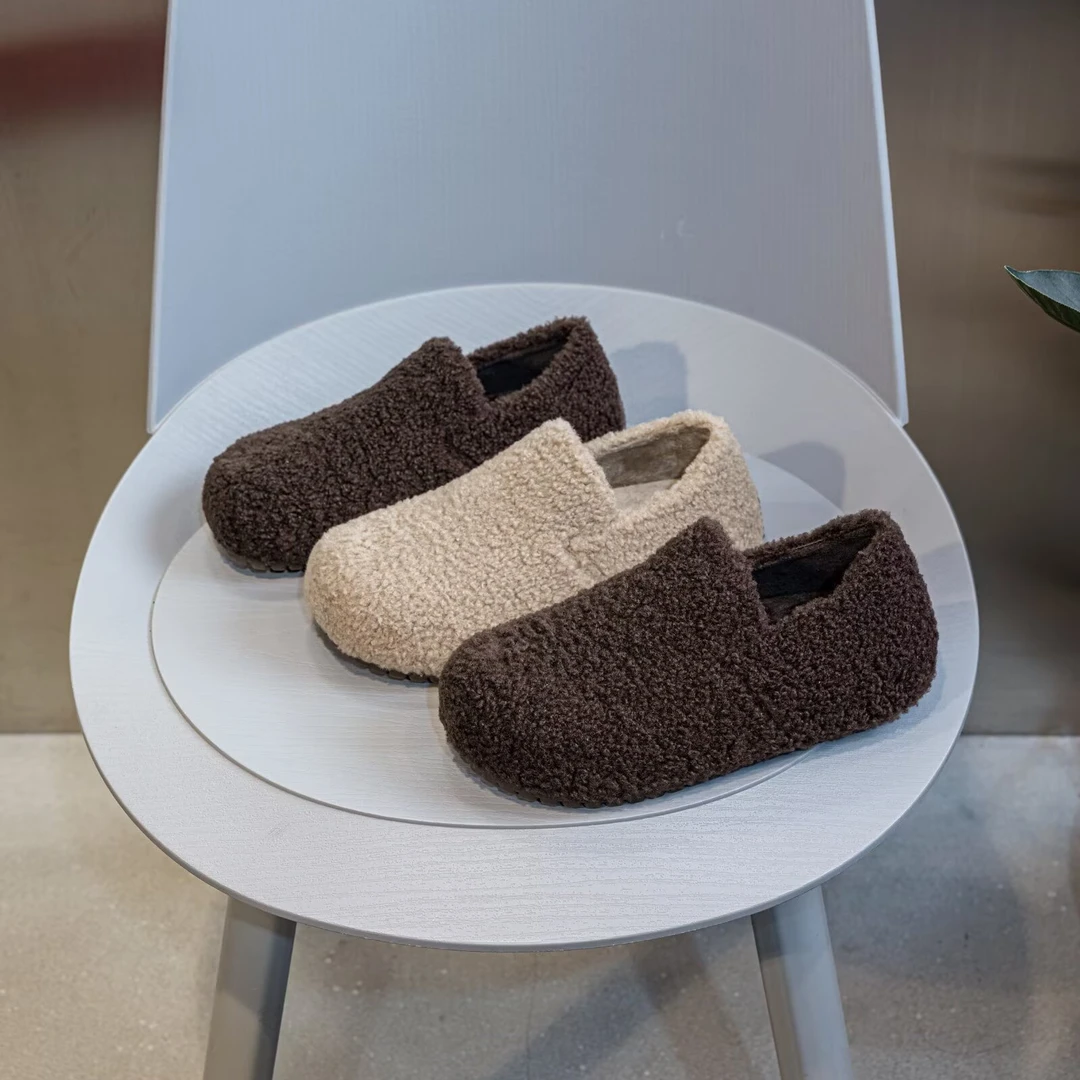 正品加绒羊羔毛保暖勃肯鞋女2025款全包一脚蹬懒人舒适棉鞋17723