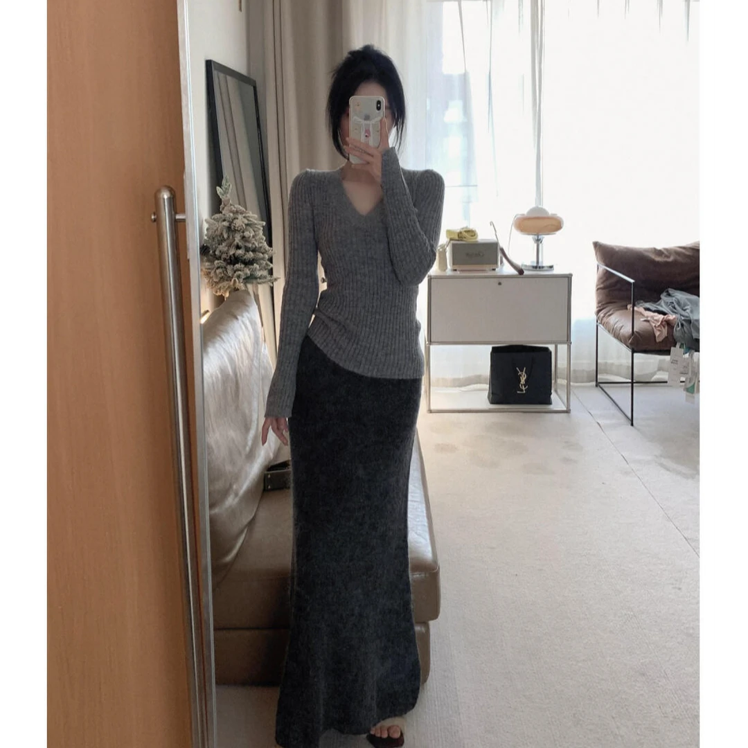 2025秋冬女装富家千金流行一整套洋气毛衣裙子套装气质小众两件套