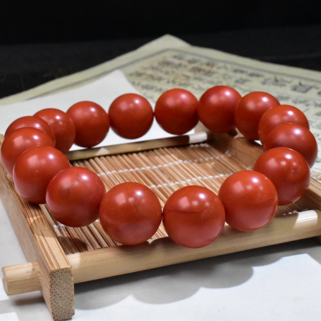 【一九珠宝】卡11mm柿子红保山哑光南红手串-多样性发一件H22-2