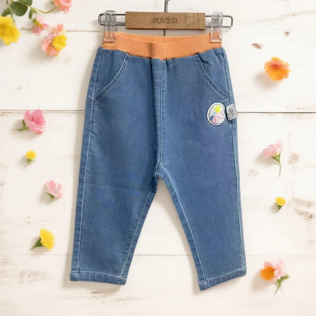 优儿宝贝6122901女宝春秋牛仔七分裤直筒百搭时尚舒适洋气弹力