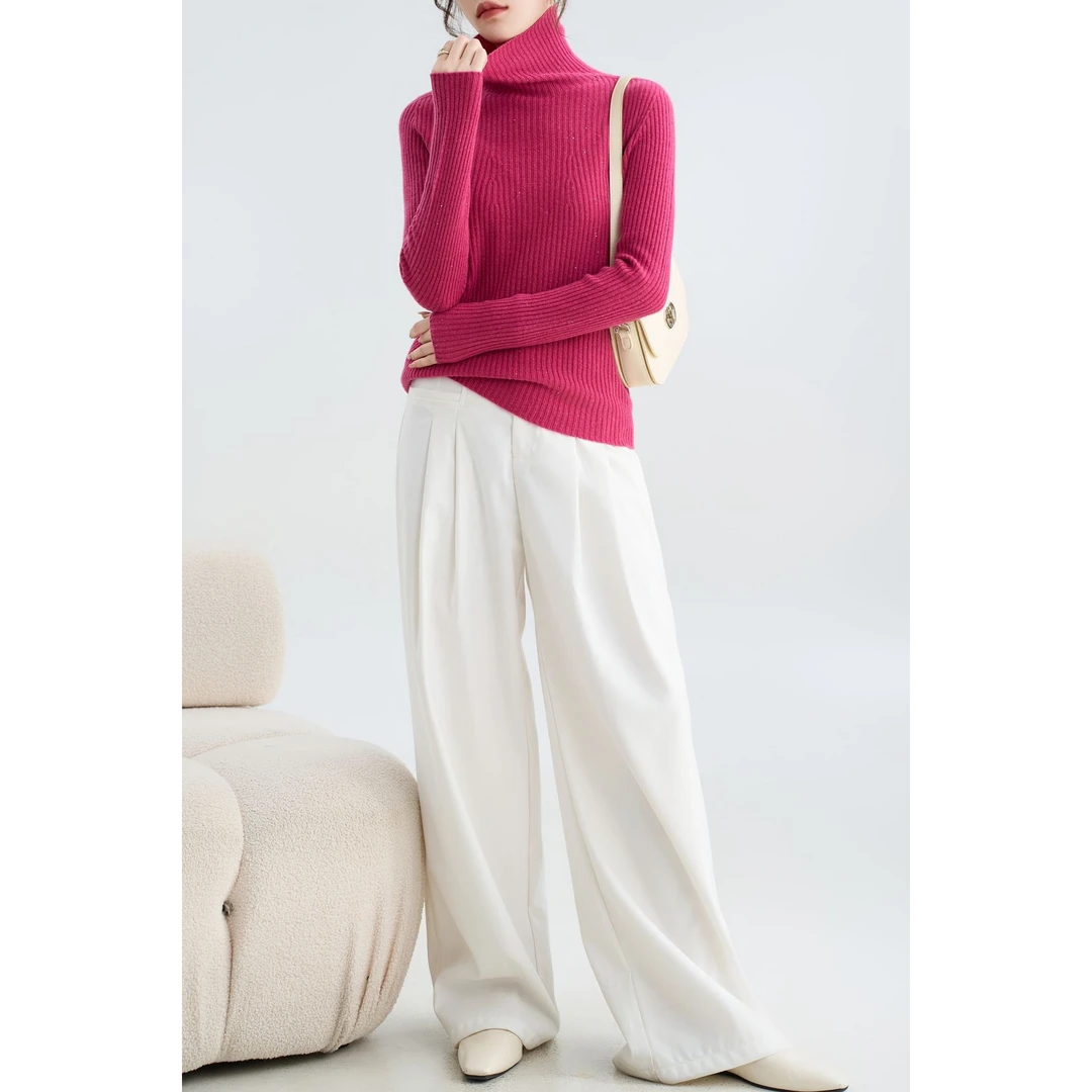 100%绵羊毛高领堆堆领时尚简约大气女式羊毛衫24DAK0978