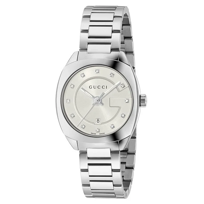 【全球购】Gucci/古驰 全新舒适百搭白色镶钻表盘石英腕表-YA142504