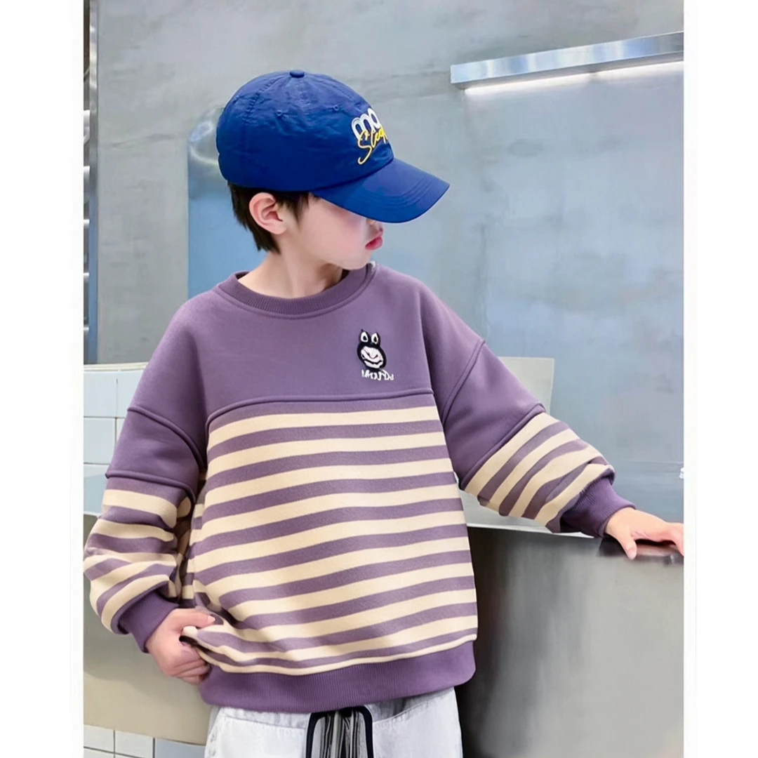 儿童春季新款条纹卫衣中大童时尚韩版长袖上衣