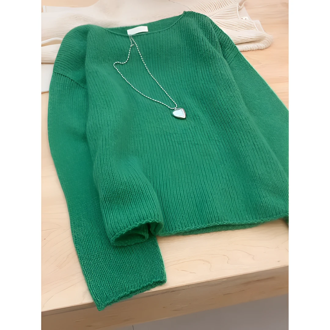 好看，清爽法式气息！！漂亮绿色毛衣圆领宽松针织衫女显瘦百搭上衣
