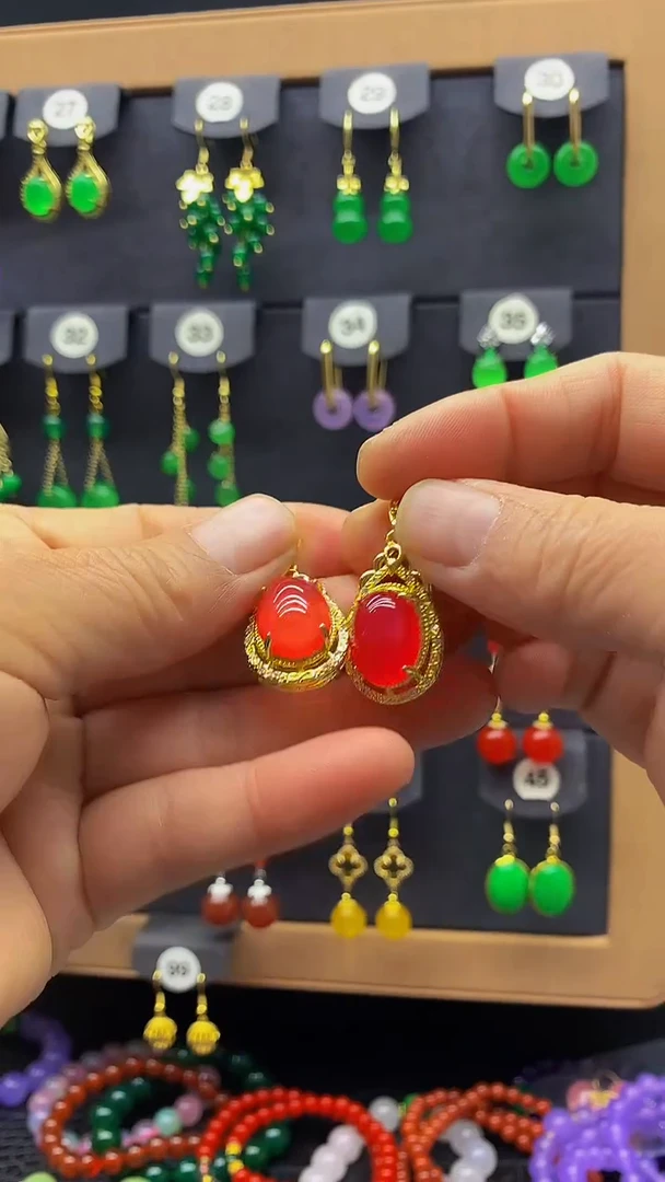 【闪购商品】玛瑙/玉髓耳环未镶嵌吊坠