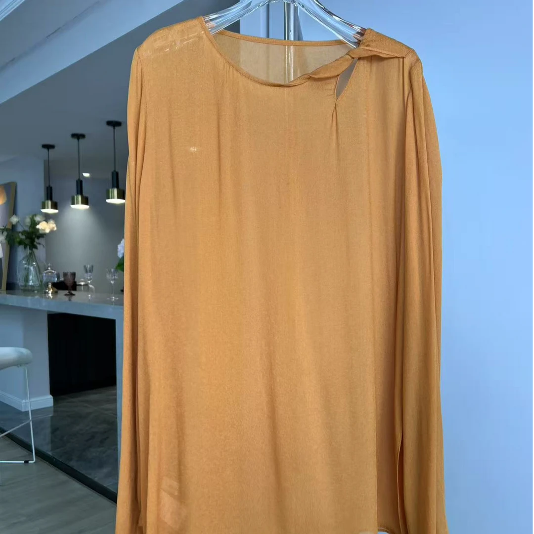 气质简约百搭扭结领套头雪纺衫84798