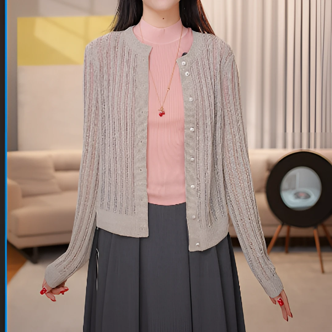 GIRDEAR/哥弟小香风镂空针织衫休闲休闲百搭气质148015