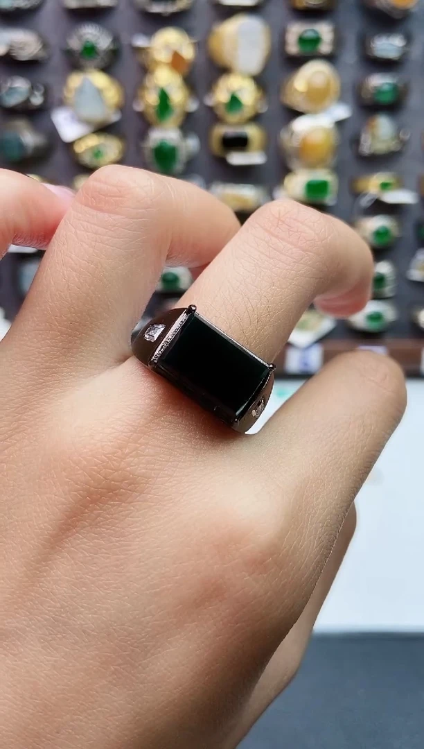 银S925镶嵌戒指翡翠天然翡翠男戒