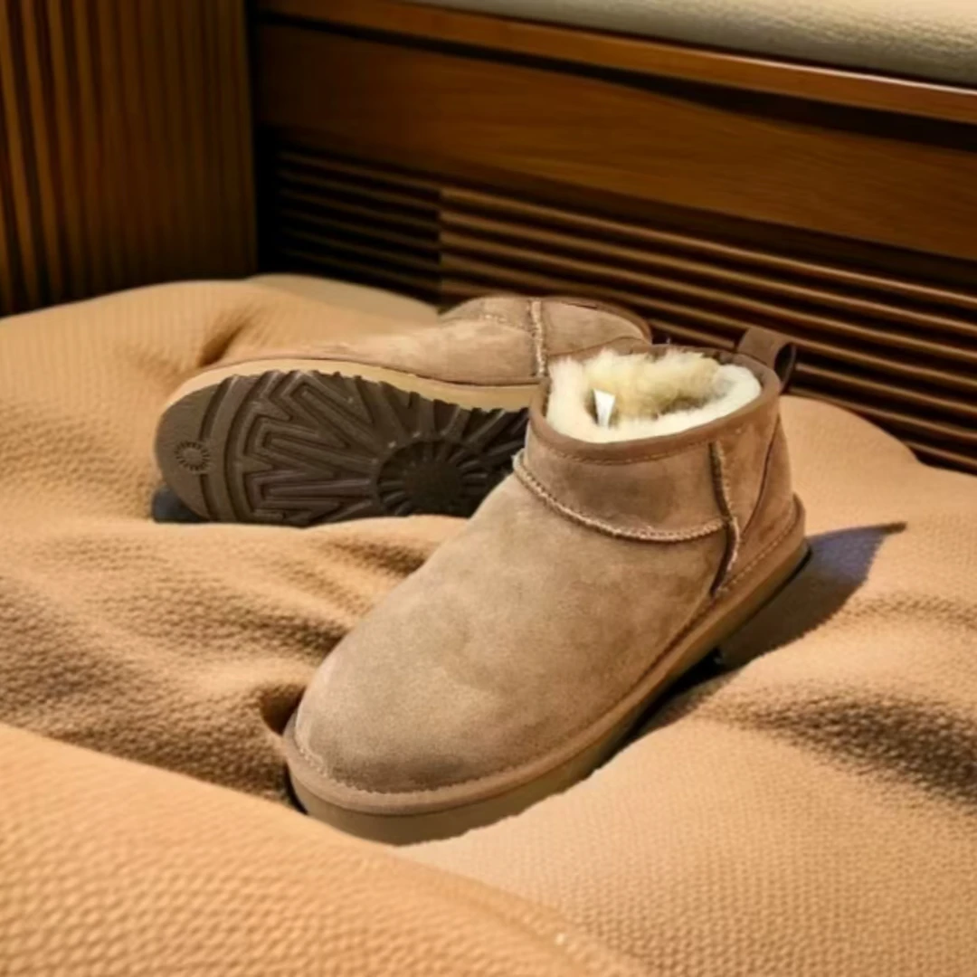 【薄底冬雨款】桑坡村时尚冬季低帮短筒女雪地靴羊皮毛一体百搭纯色